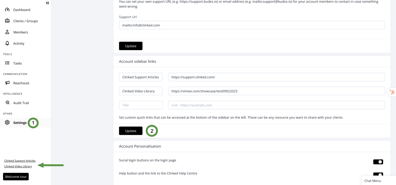Account Sidebar Links
